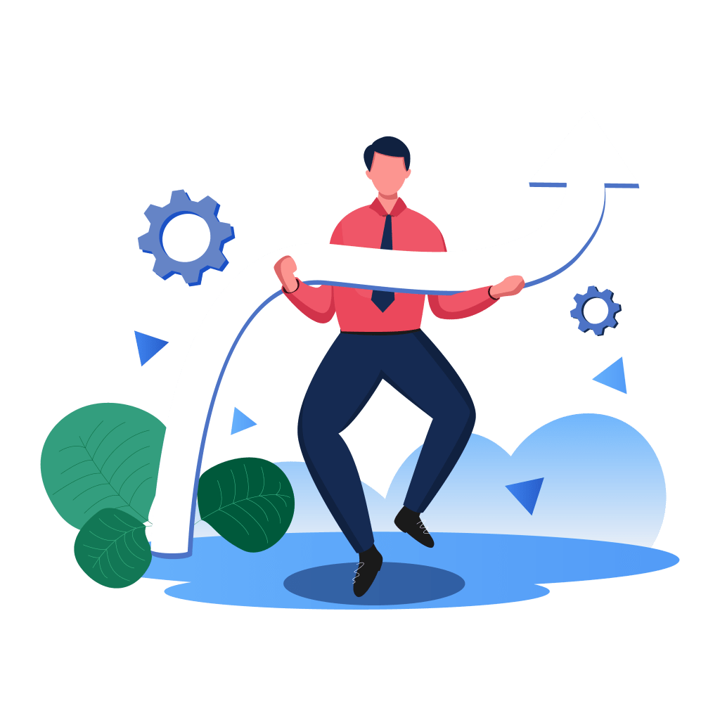 An illustration of a person holding an upward arrow indicating they can help you in your product growth.